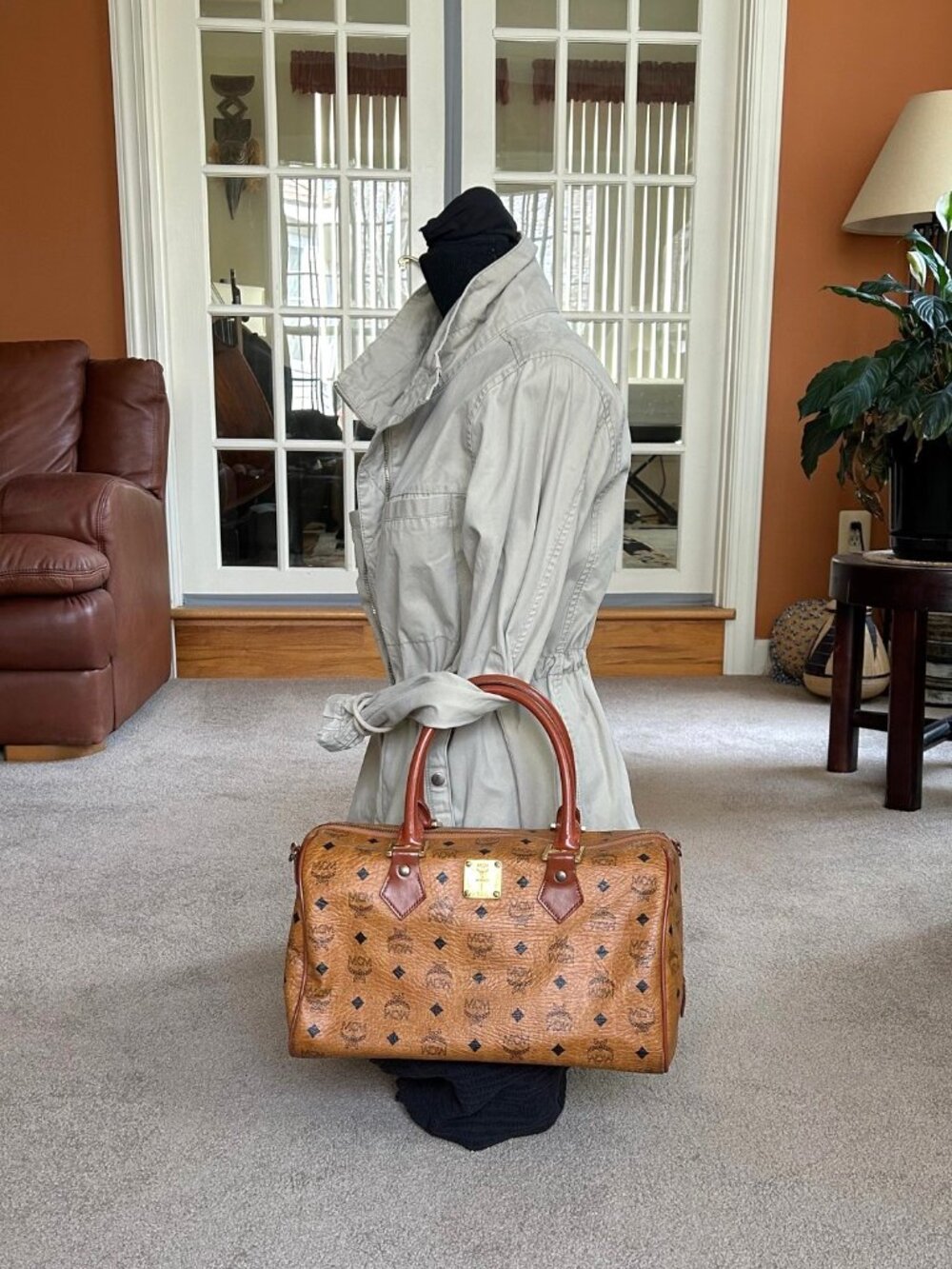 MCM Monogram Visetos Boston Bag, Cognac Tan 👜 - Picture 3 of 13
